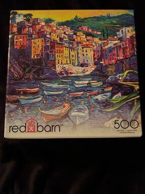 red barn 500-Piece Coastal Village Puzzle - Multicolor